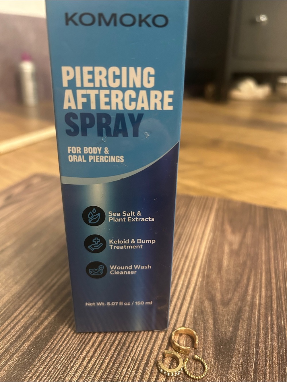 Blue Piercing Aftercare Spray & 3 Fake adjustable gold cuff earrings